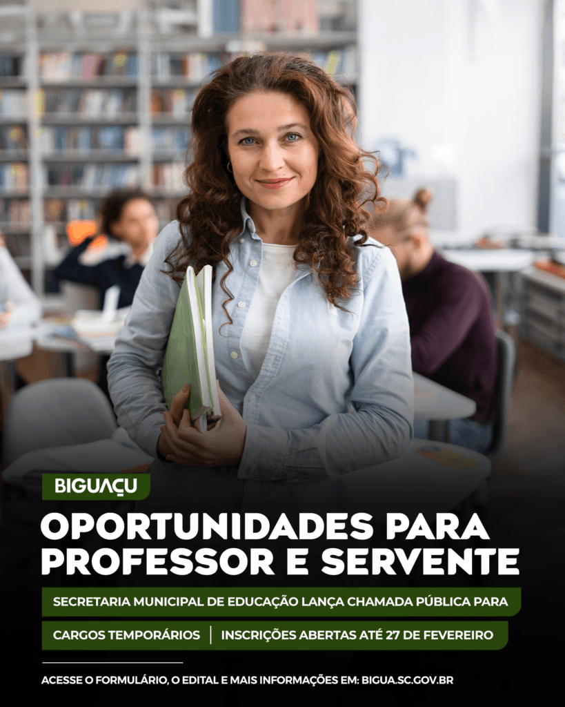 Secretaria de Educação de Biguaçu lança Chamada Pública para cargos temporários - Prefeitura de Biguaçu
